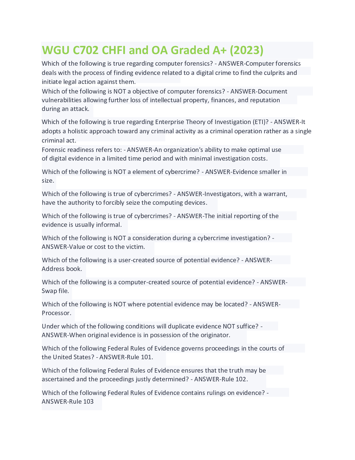 Preview image for WGU C702 CHFI and OA Graded A+ (2023)